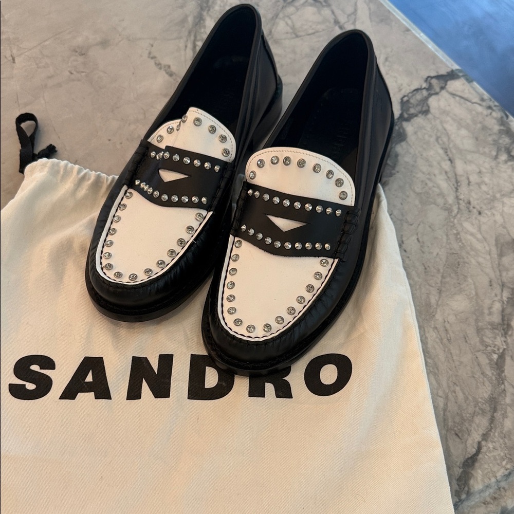 Sandro Studded Black and White Loafers